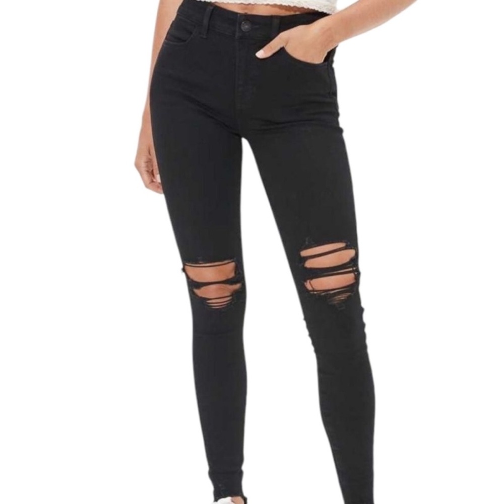 American Eagle Black High-Waist Ripped Skinny Jeans